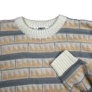 Vintage Saturdays Mens Size Medium Geometric Knit Sweater Grey Tan WPL 9678 0601